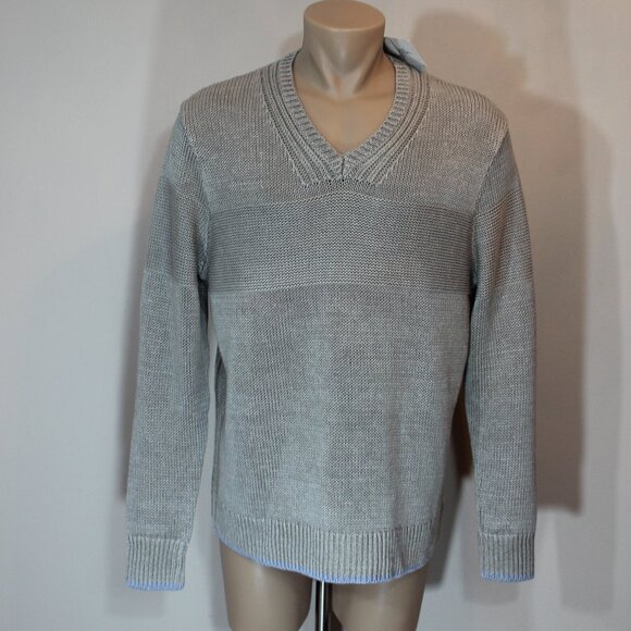NWT Black 1826 Brown v neck 100% linen silver  gray cozy sweater men size XL - Picture 1 of 8